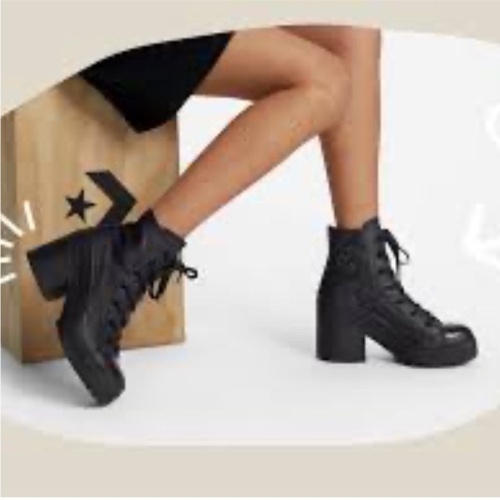 Converse Chuck 70 De Luxe Heel Leather Black Monochrome Sneaker Boot size 10 - Picture 3 of 13